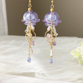 Raw Stone Jellyfish Dangle Earrings - Purple Jellyfish drop Earrings - Unique Jellyfish Earrings Dangle